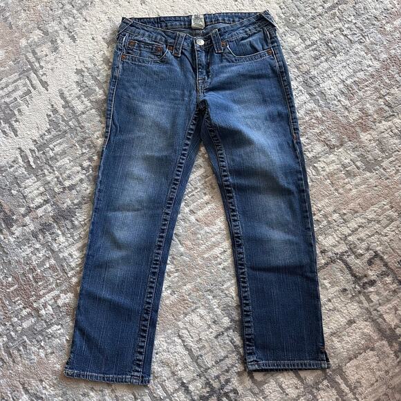 True Religion Kate Medium Wash Crop Jean Sz 28 Capri Length Y2K Street Style - Picture 1 of 6